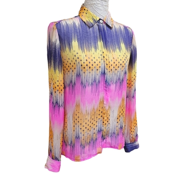 Anthropologie Leifsdottir Colorful All Silk Button Up Long Sleeve Blouse Size 0 - Picture 2 of 12